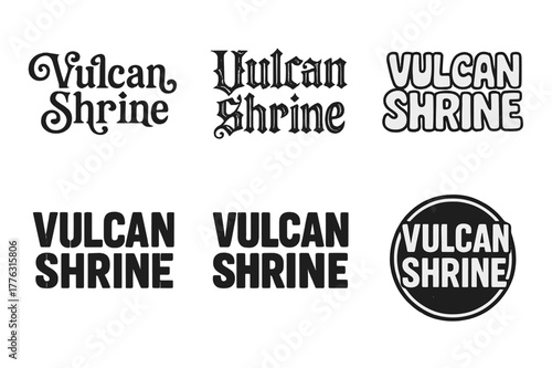 Vulcan Shrine Lettering Variations. Vulcan Shrine. Set lettering. harmonious lettering variations of the same emblematic concept, each with different artistic