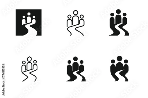 Family Transition Logos. Supporting teens through family transitions. Set Logo of supporting teens through family transitions: path leading to unified figures.