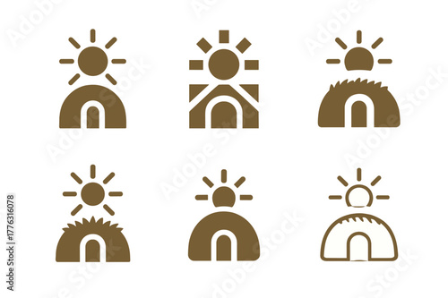 Rural Renewable Energy Logos. Renewable energy in rural areas without technology dependence. Set Logo of renewable energy in rural areas without technology