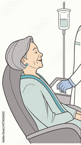 Elderly woman sitting in dental chair smiling during treatment  