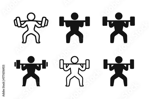 Exercise Emblem Variations. The importance of exercise. Set Logo of the importance of exercise: barbell lifting figure. Icon set. harmonious logo variations of