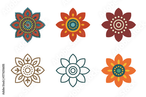 Cultural Logos Collection. Cultural heritage tours and indigenous experiences. Set Logo of Cultural heritage tours and indigenous experiences: beadwork rosette