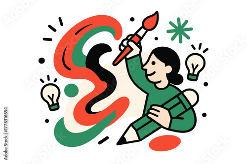 Creative Sparks Illustration. Art experiment. A combination of paints, pencils, and textures in motion,