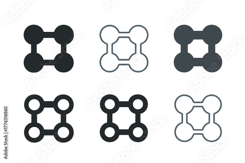OOP Logo Variations. Object-oriented programming (OOP) chart. Set Logo of OOP: method interaction diagram. Icon set. harmonious logo variations of the same