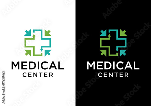 medical cross logo icon vector with arrow