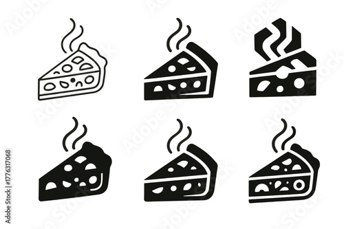 Quiche Logo Variations. Cooking a savory quiche with vegetables and cheese. Set Logo of Cooking a savory quiche with vegetables and cheese: sliced quiche with
