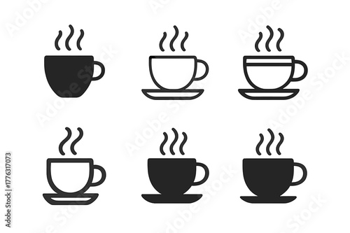 Morning Coffee Logos. Morning wake-up. Set Logo of Morning wake-up: steaming coffee cup. Icon set. harmonious logo variations of the same emblematic concept,