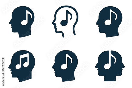 Music Therapy Logos. Music therapy for health. Set Logo of music therapy for health: mindfulness music app screen. Icon set. harmonious logo variations of the