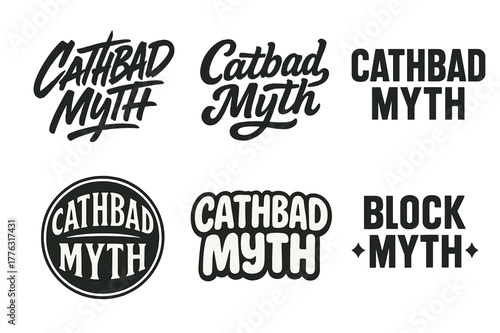Cathbad Lettering Variants. Cathbad Myth. Set lettering. harmonious lettering variations of the same emblematic concept, each with different artistic