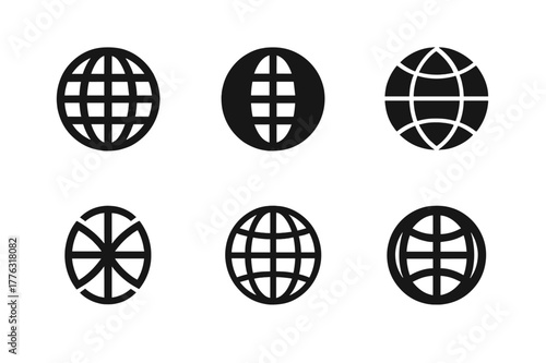Global Logo Variations. Multinational companies. Set Logo of Multinational companies: digital globe grid. Icon set. harmonious logo variations of the same
