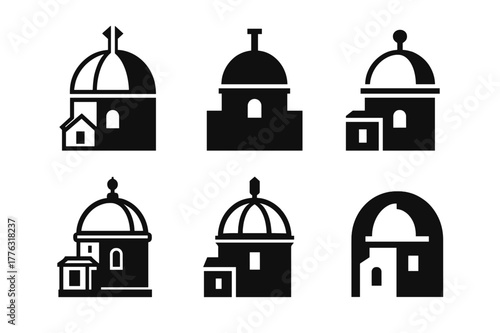 Observatory Logo Set. Astronomical observatories around the world. Icon set. Set Logo of astronomical observatories around the world: Greenwich Royal