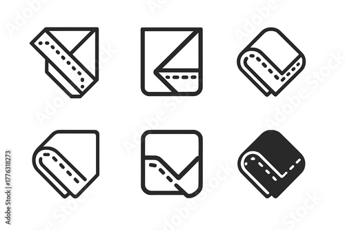 Textile Edge Logos. Textile edge. Set Logo of Textile edge: folded hem with visible thread. harmonious logo variations of the same emblematic concept, each