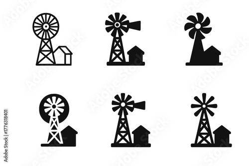 Rural Renewable Logos. Renewable energy in rural areas without technology dependence. Set Logo of renewable energy in rural areas without technology