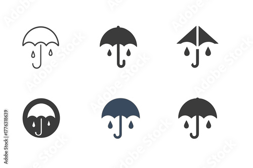 Rainy Mood Logos. Rainy mood illustration. Set Logo of Rainy mood illustration: umbrella canopy. Icon set. harmonious logo variations of the same emblematic