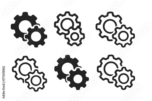 Interlocking Gear Logos. Workplace collaboration. Set Logo of Workplace collaboration: two gears interlocking. Icon set. harmonious logo variations of the same