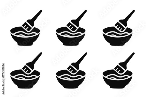 Hair Dye Palette. Bowl with hair dye. Set Logo of color mixing palette with brush strokes: Symmetrical form, Minimal outline, Stylized detail, Abstract