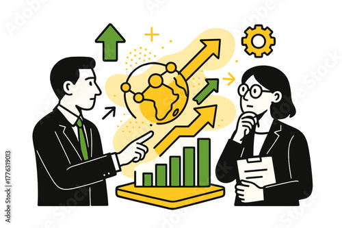 Futuristic Business Strategy. Corporate vision. Professionals reviewing a holographic projection of growth