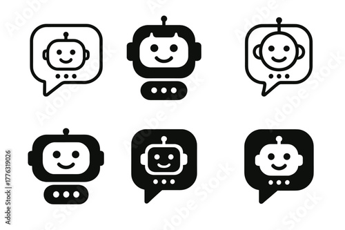 Marketing Icon Set. Personalization in Marketing. Icon set. Set Logo of Personalization in Marketing: chatbot speech bubble with personalized greeting.