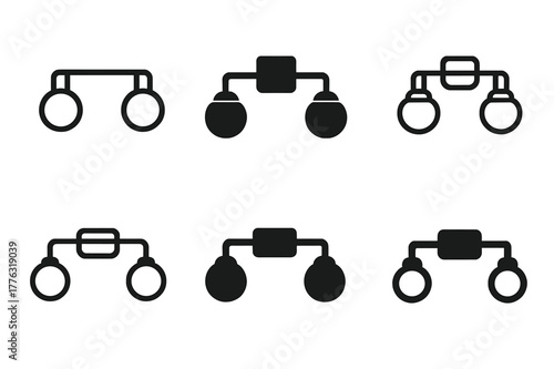 Vanity Bulb Icons. Vanity light bulb. Icon set. Set Logo of vanity light bulb: dual-bulb bathroom lighting. harmonious logo variations of the same emblematic