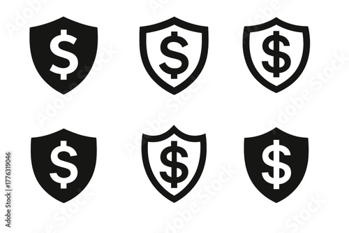 Cryptocurrency Logo Variations. Cryptocurrency markets. Set Logo of Cryptocurrency markets: stablecoin shield. Icon set. harmonious logo variations of the same