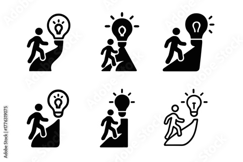 Career Path Logos. Creating an effective career development plan. Icon set. Set Logo of creating an effective career development plan: person walking path