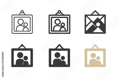 Family Photo Decor Logos. Personalizing home decor with family photos. Set Logo of personalizing home decor with family photos: digital photo frame. Icon set.