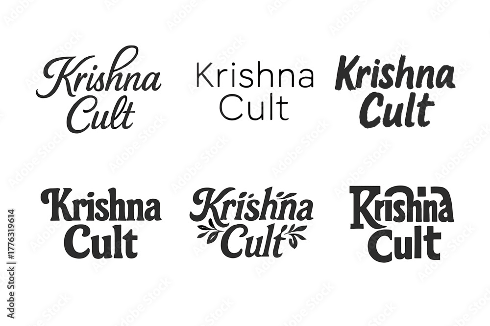 Fototapeta premium Krishna Lettering Variations. Krishna Cult. Set lettering. harmonious lettering variations of the same emblematic concept, each with different artistic
