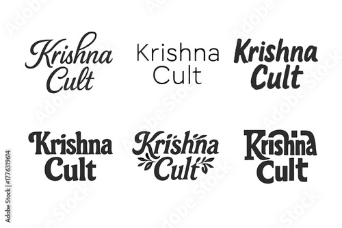 Krishna Lettering Variations. Krishna Cult. Set lettering. harmonious lettering variations of the same emblematic concept, each with different artistic