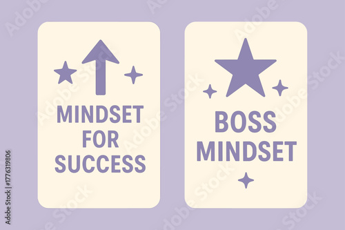 Success Mindset Banners. Mindset for success. Two vertical A6 banners with safe margins, centered composition, no elements touching edges, minimal, lavender