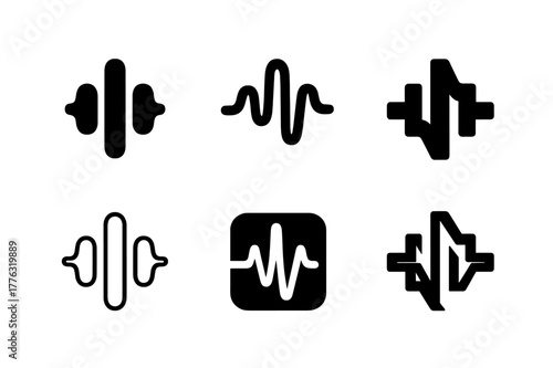 Trending Soundwave Logos. Reels and TikTok storyboard. Icon set. Set Logo of reels and TikTok storyboard: trending soundwave symbol. harmonious logo variations