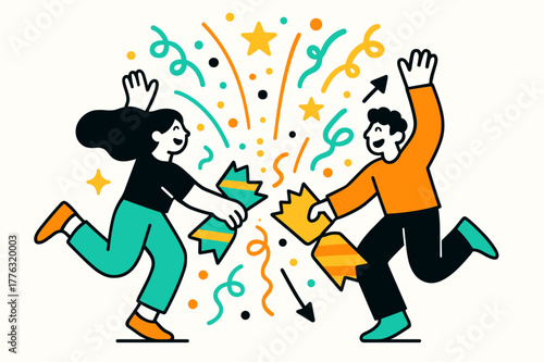 Exploding Holiday Crackers. Festive crackers. Brightly wrapped holiday crackers exploding with glowing