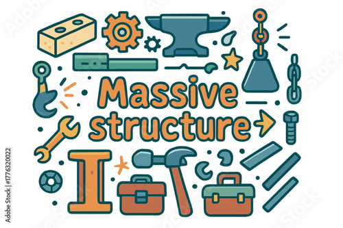 Doodle Engineering Extravaganza. Massive structure. Hand-drawn doodle illustration of massive structure.