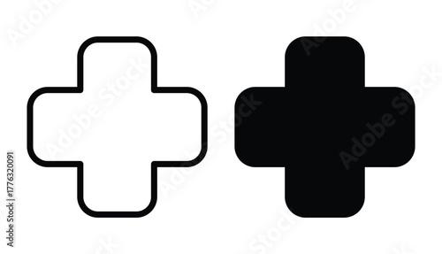 Minimalist Symbol of Medical Cross in Black and White for Health Concept