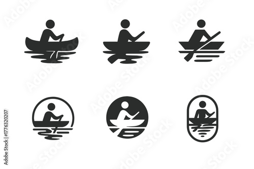 Nature's Solitude Emblems. People enjoying peaceful, solitary moments in nature. Set Logo of People enjoying peaceful, solitary moments in nature: solo