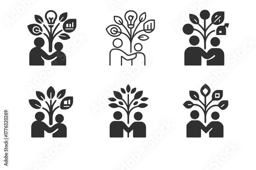 Mentorship Logo Variations. A mentor guiding a student in career choices and personal development. Set Logo of A mentor guiding a student in career choices and