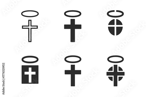 Christian Logo Variations. Christianity and its influence on Western culture. Set Logo of Christianity and its influence on Western culture: cross with halo.