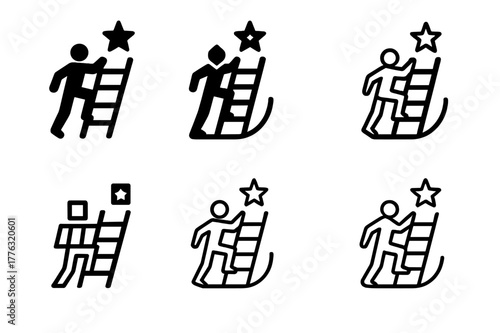 Career Journey Icons. Creating an effective career development plan. Icon set. Set Logo of creating an effective career development plan: person climbing
