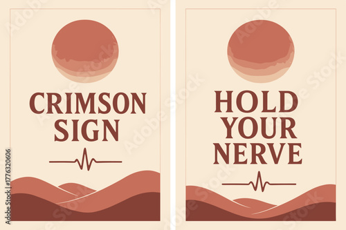 Blood Moon Banners. Blood Moon Omen. Two vertical A6 banners with safe margins, centered composition, no elements touching edges, pastel, maroon and cream,