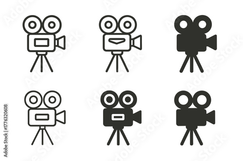 Film Festival Logos. Film festivals and independent cinema. Set Logo of Film festivals and independent cinema: vintage 16mm film camera. Icon set. harmonious