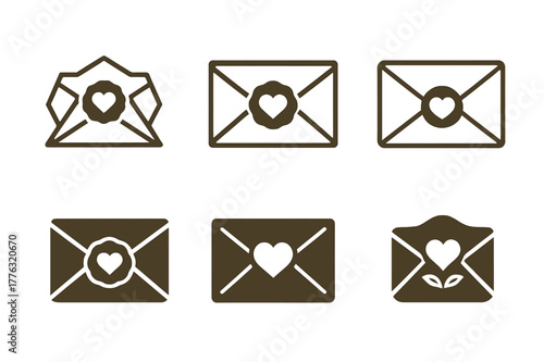 Engagement Logo Variations. Celebrating love through engagement parties. Set Logo of Celebrating love through engagement parties: Invitation envelope with wax