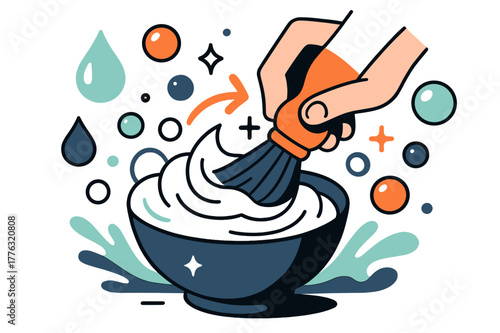 Dynamic Shaving Scene. Shaving cream preparation. A bowl with glowing shaving cream, brush swirling, abstract