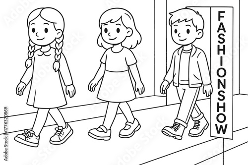 Runway Shoe Coloring. Fashion runway shoes children?s coloring book illustration, outlined drawing, models