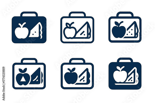 School Ready Logos. Getting the kids ready for school. Set Logo of Getting the kids ready for school: lunchbox with apple and sandwich icon. Icon