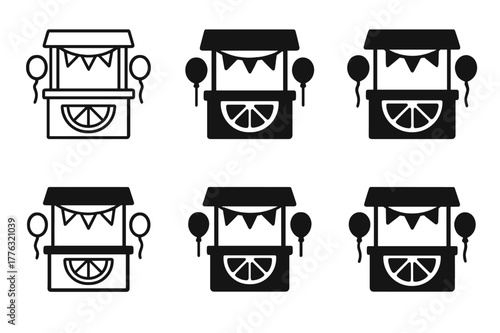 Creative Lemonade Stand Logos. Lemonade stand decor and ideas for kids. Set Logo of lemonade stand decor and ideas for kids: bunting flags and balloons around