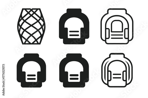 MRI Logo Variations. MRI machine. Set Logo of MRI machine: RF head coil cage. Icon set. harmonious logo variations of the same emblematic concept, each with