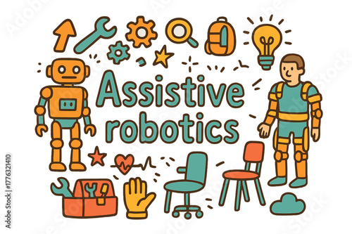 Assistive Robotics Illustration. Assistive robotics. Hand-drawn doodle illustration of assistive robotics.