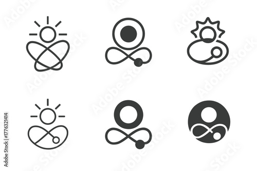 Harmonious Planetary Logos. Solar system dynamics and planetary orbits. Set Logo of Solar system dynamics and planetary orbits: retrograde motion loop path.