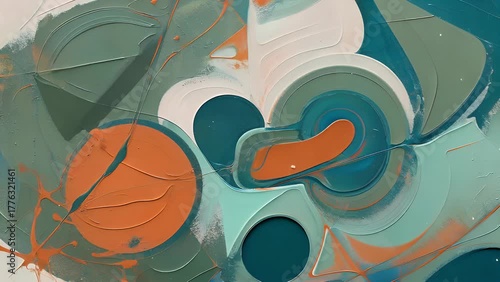 Abstract Composition of Modern Artistic Expression Featuring Teal  Orange  and White Hues with Dynamic Brushstroke and Palette Knife