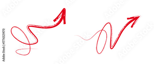 Hand-drawn brush stroke arrows collection, bold curved and wavy directional doodles.
