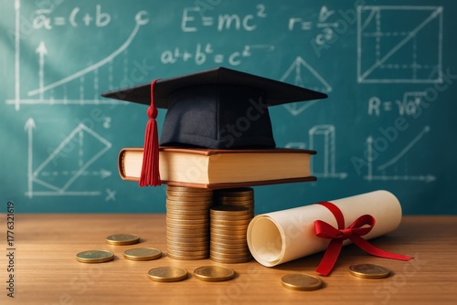 Wallpaper Mural Learning journey culminates in graduation achievement, symbolized by a cap, book, diploma, and money, representing bright future success and investment Torontodigital.ca